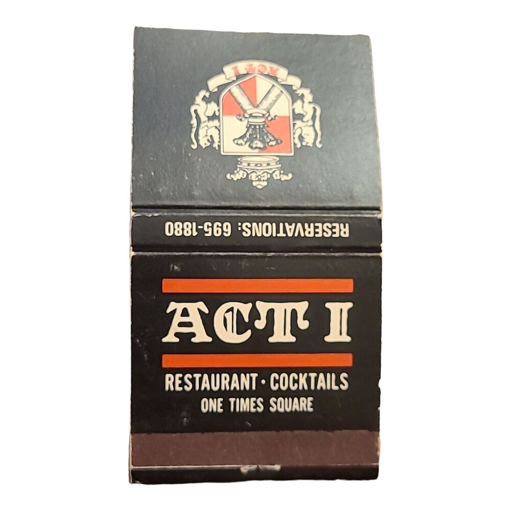 Vintage Matchbook Act I Restaurant Cocktails One Times Square New York Full